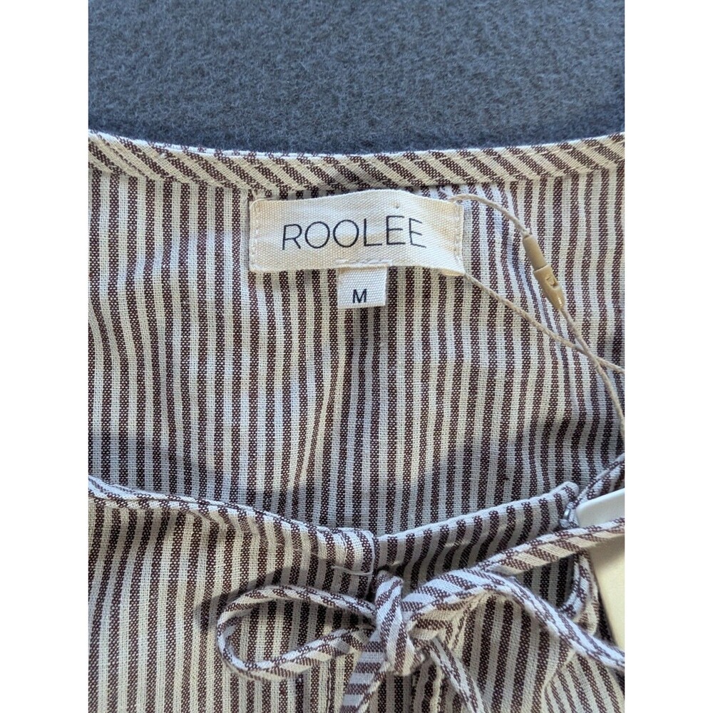 Roolee In My Dreams Front Tie Midi Dress Women’s M Sienna Brown Stripe NWT - Picture 2 of 6
